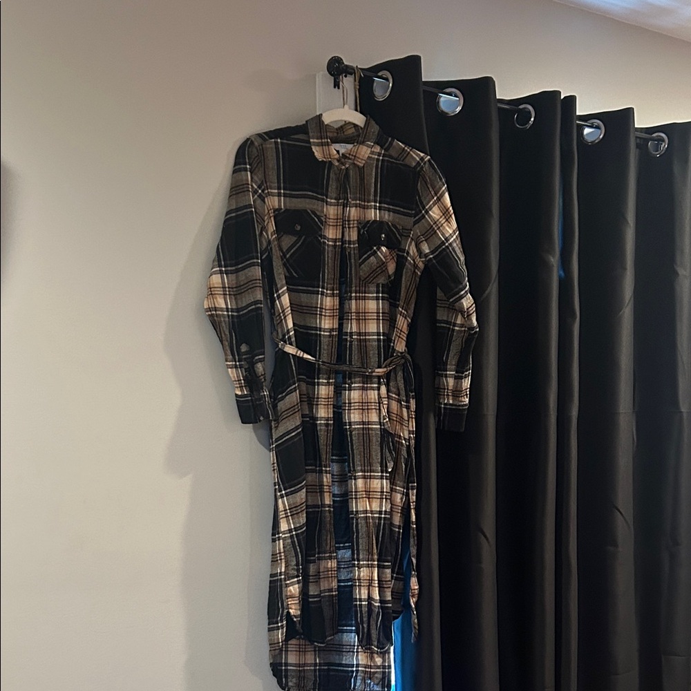 Time and Tru Tan and Black Plaid Shirt Dress